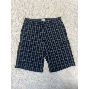 Adidas Mens Shorts 30 Black Gray White Chino Plaid Pockets Embroidered Logo Golf